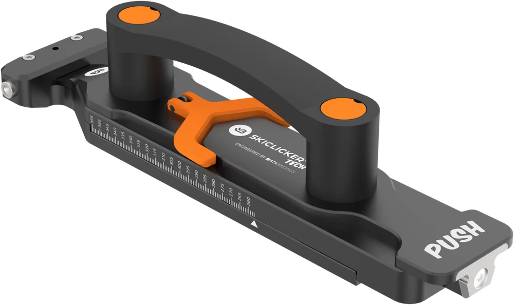 SkiClicker® Tech seen from above, with the sole-length scale along the body